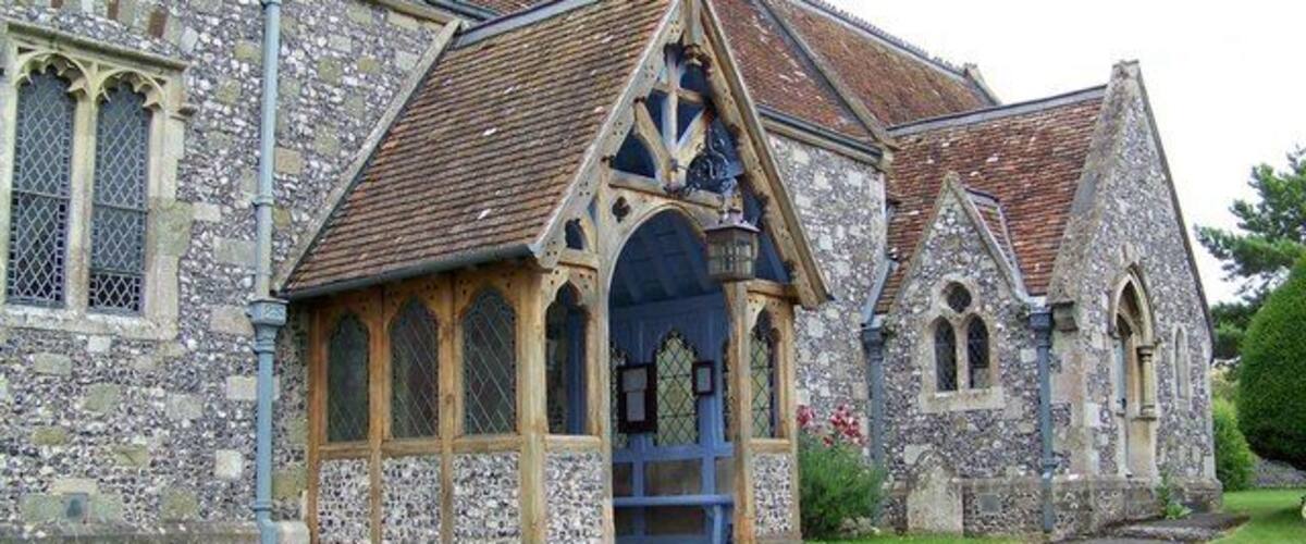 Porch, St Andrew's Church, South Newton By the porch is the small Victorian Vestry.