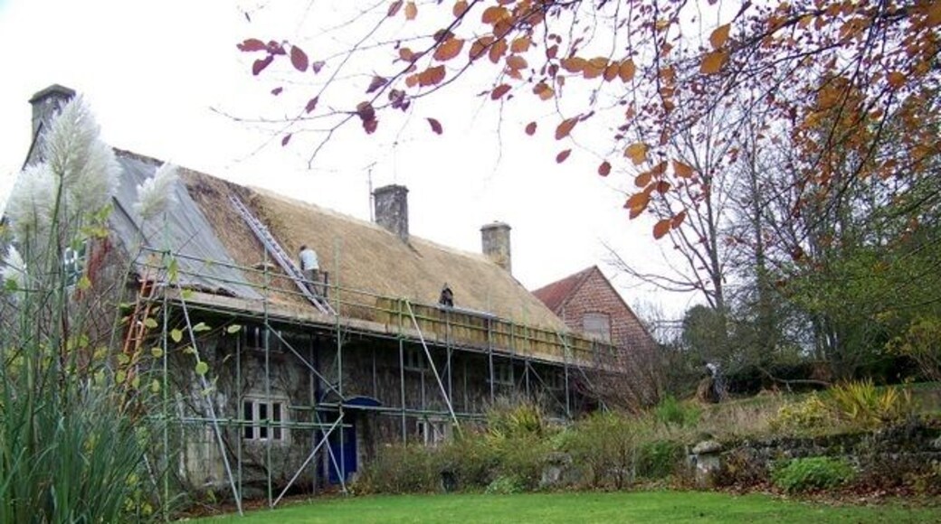 Chapel Farmhouse A master thatcher at work.