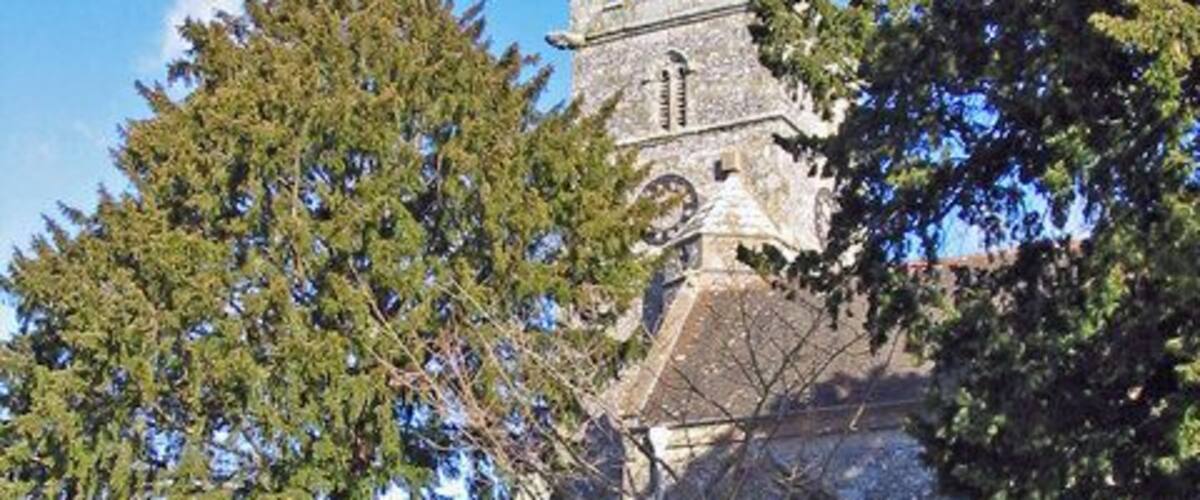 West tower and south porch of St Mary's parish church, Sixpenny Handley, Dorset, England, seen from the southeast