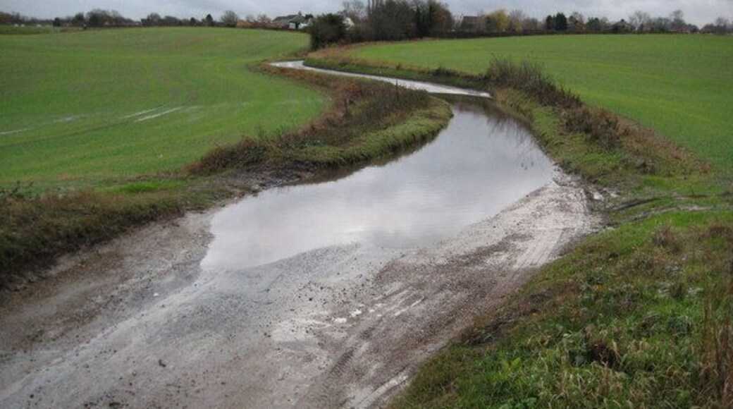 Burnham Green: White Horse Lane (flooded) Torrential rain produces pockets of flooding on minor country lanes.
