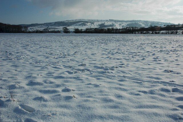 Bredon Hill Bredon Hill viewed from a snow covered meadow near Eckington Bridge.