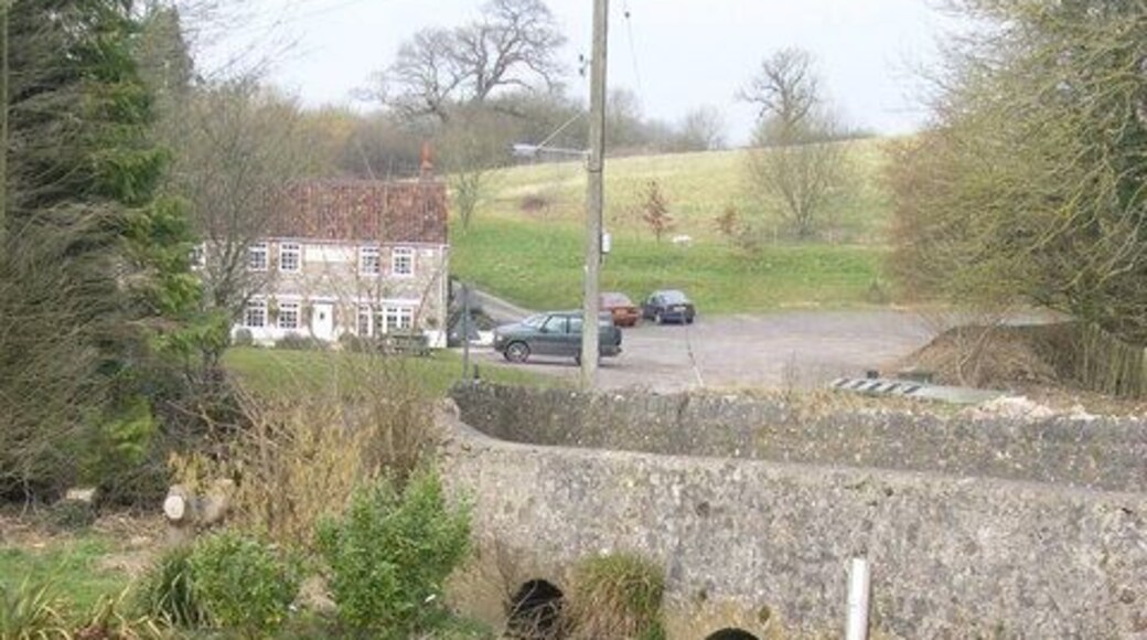 Vobster - looking towards the Vobster Inn. The pub "The Vobster" and its car park can be glimpsed in the background.