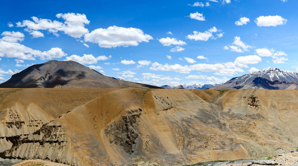 Panorama and scenic view of Pang Canyon with the river, Alt.4,513 meters, Keylong Leh road, India