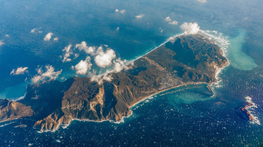 Aerial view of Niijima Island, Tokyo, Japan.