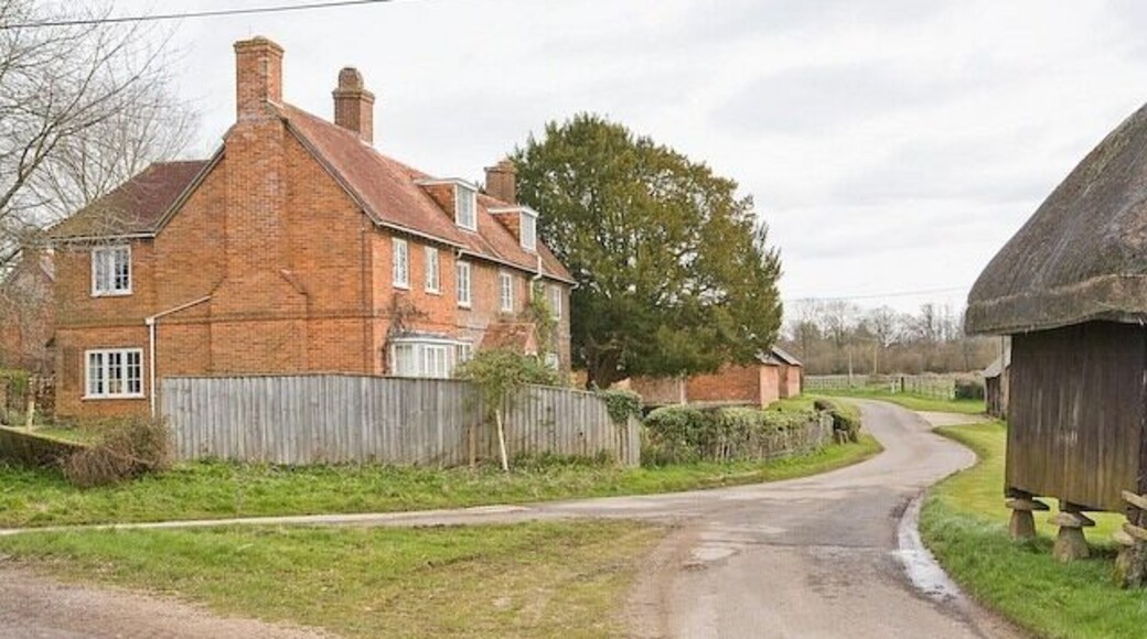 Manor Farm house, Church Lane A track named Compton's Drive is at left.