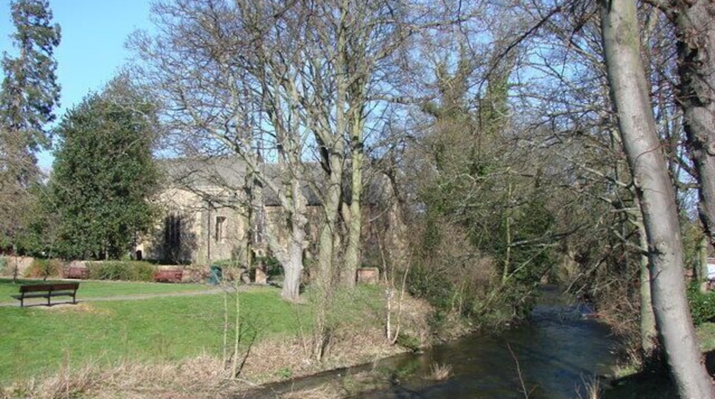 The River Pont, Ponteland. View of the river with St Mary's Church in the background