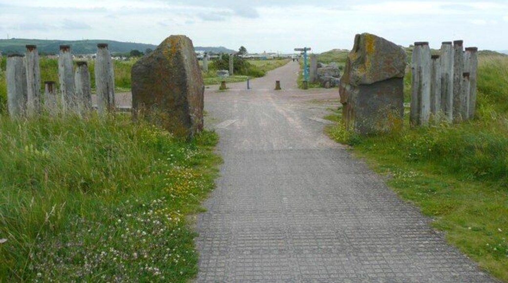 Cycleway, Pembrey The stones and posts mark the entrance to the section of cycleway leading to Pembrey Country Park.
