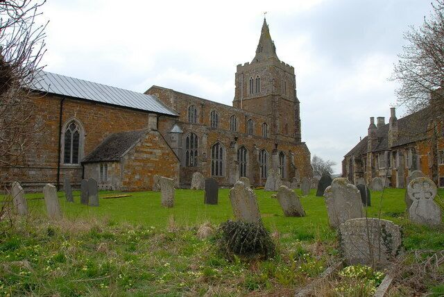 Lyddington, Rutland: Church of England parish church of St Andrew (left) and Bede House (right).