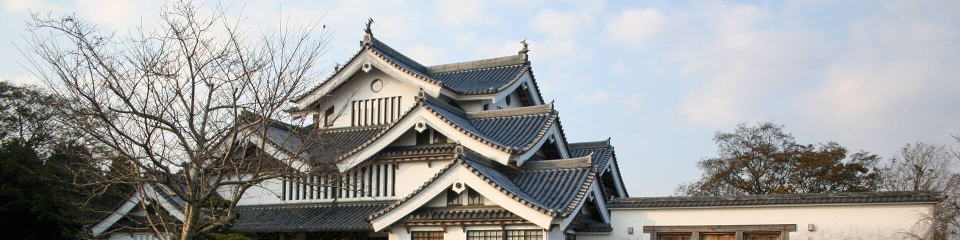 Traditional Japanese style building in Shiroyama Park, Miyakonojo, Miyazaki, Japan.