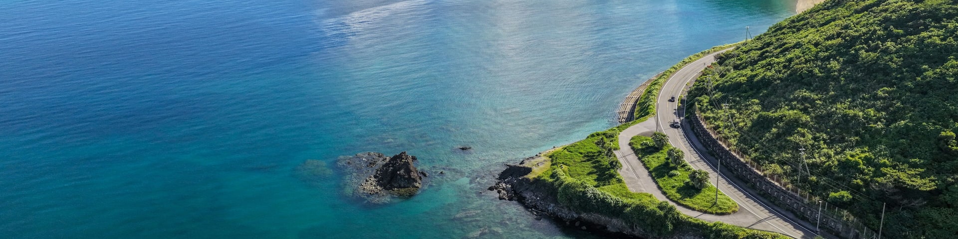 Coastal Scenery and Road in Ōgimi Village, Okinawa, Japan