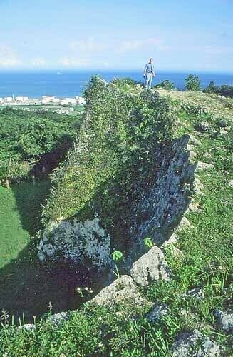 Wall at ruins of a gusuku in Okinawa, Japan.