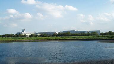 Toyo University Itakura Campus, located in Itakura Town, Gunma Prefecture, Japan, viewed from the north (Izumino Park)