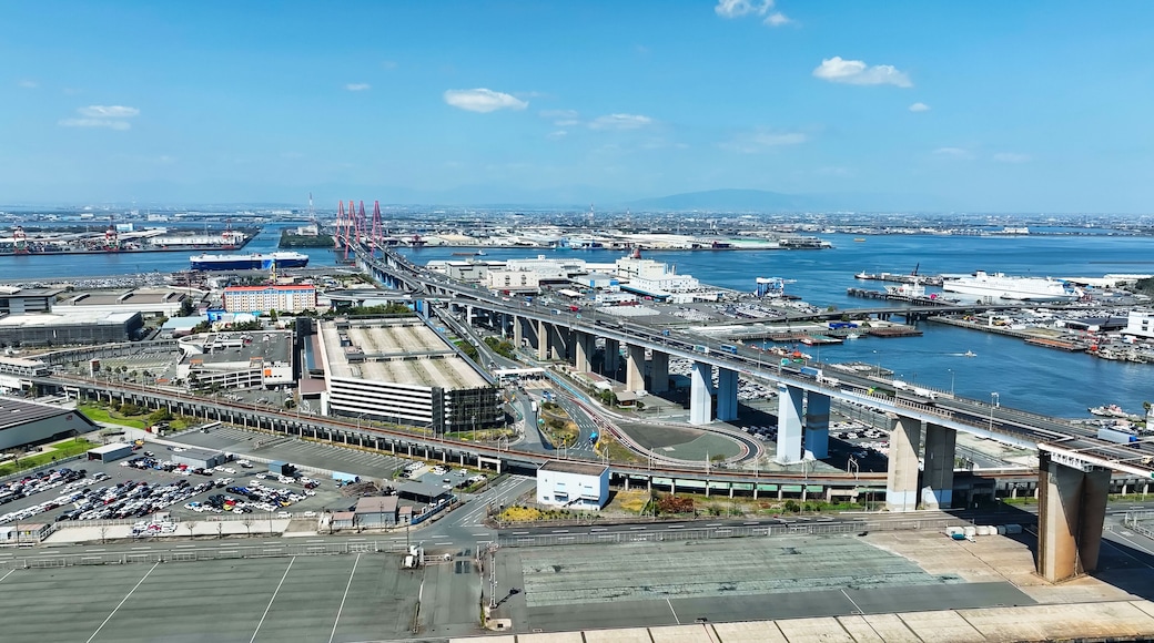 Aerial view of bridge and road scenery