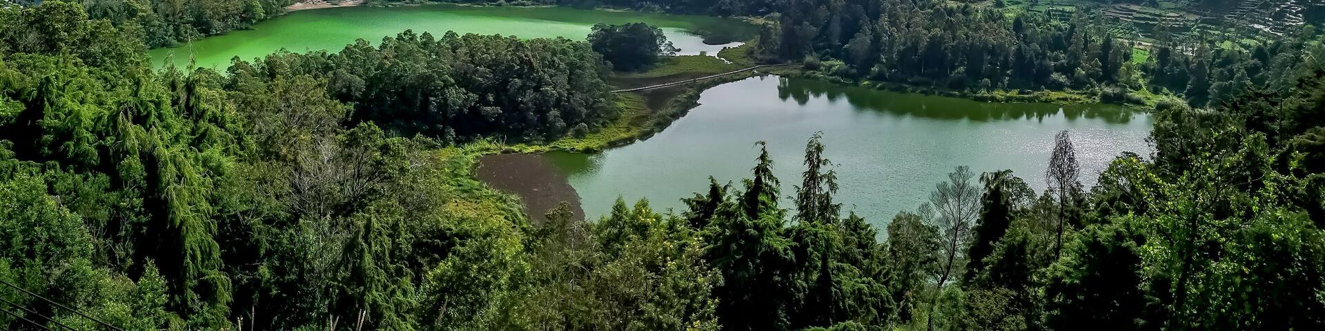Colored lake in the Dieng Plateau in Central Java, Indonesia
