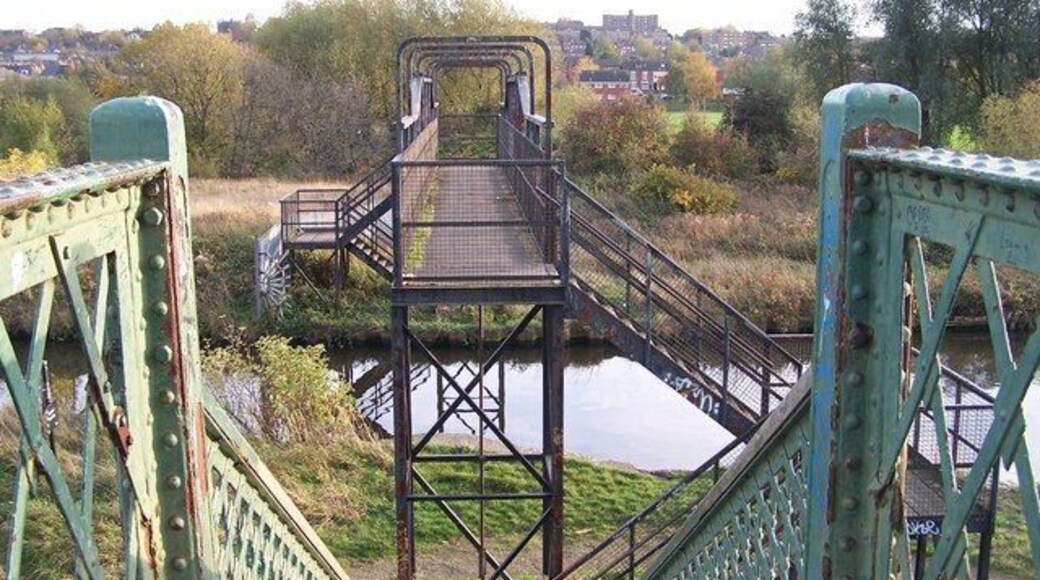 Canal Footbridge, Parkgate, Rotherham. Viewed from the Railway Footbridge ... the two bridges form a continuous public footpath over two man made obstacles. The Eastwood area of Rotherham is in the distance ... no doubt the footpath leads there - eventually. 1567071 1567076 1567100 1567116
