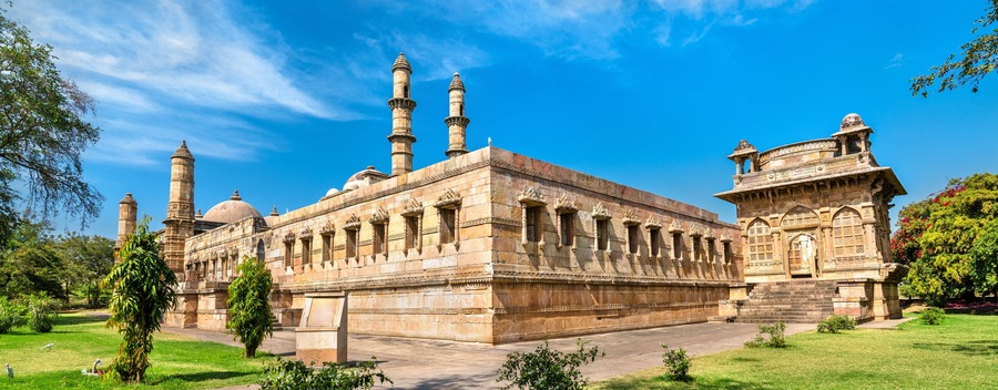 Jami Masjid, a major tourist attraction at Champaner-Pavagadh Archaeological Park - Gujarat, India