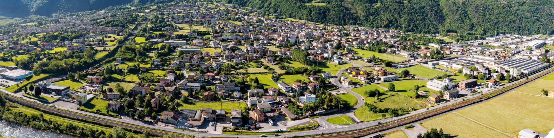 aerial view of the town of Talamona in Valtellina, Italy