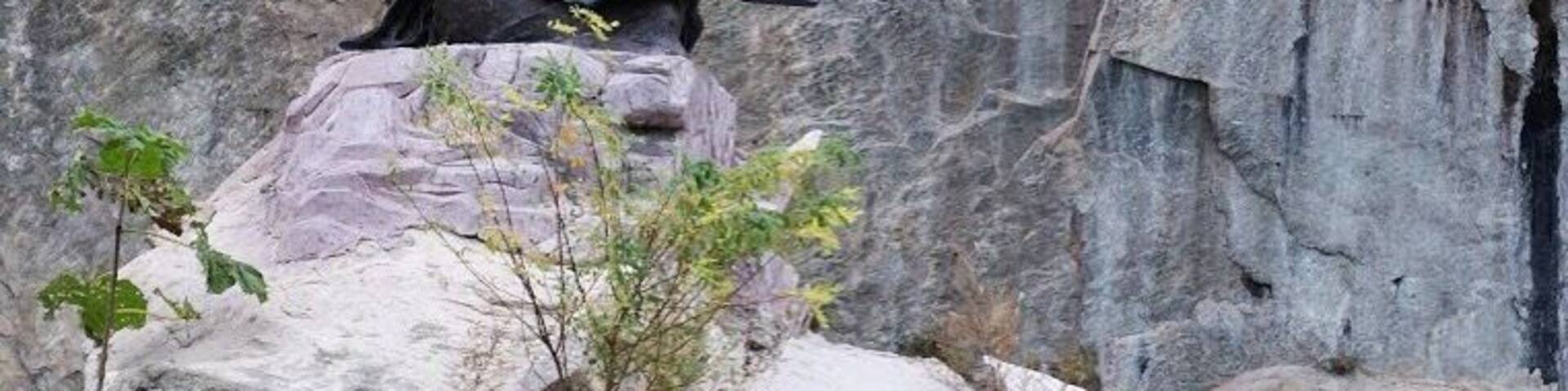 A completely deserted playground of overgrown temples and statues