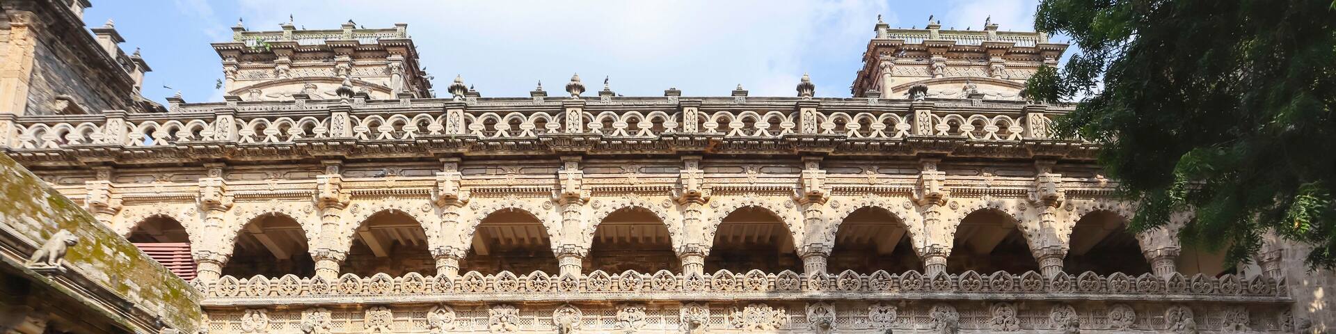 View of the beautifully carved Naulakha Palace, Gondal, Rajkot, Gujarat, India.
