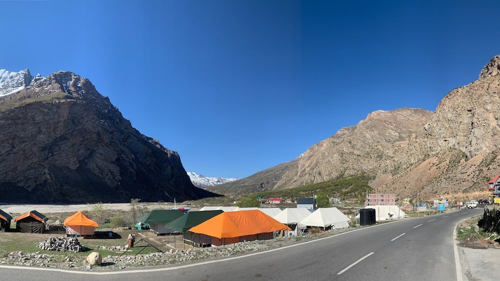 Road through Jispa village, Lahaul region, Himachal Pradesh, Himalayas, India