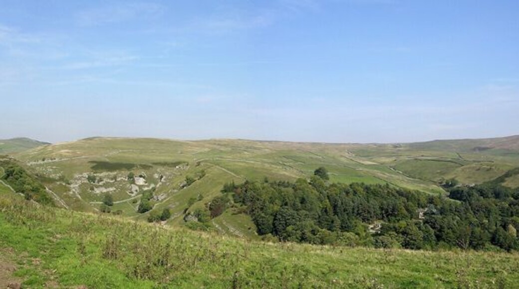 Panorama near Parcevall Hall. Parcevall Hall is in trees centre right.