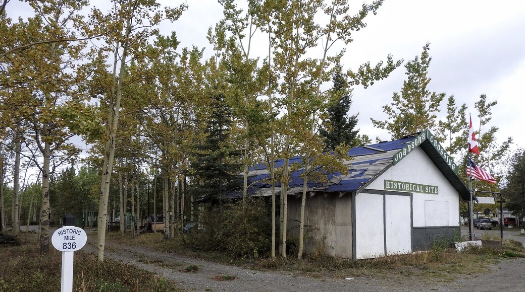 Johnsons Crossing or Johnson's Crossing is a settlement in Yukon Territory, Canada, located at historical mile 836 of the Alaska Highway, at the junction of the Canol Road where the highway crosses the Teslin River. The community had a population of 15 in the Canada 2011 Census. Wikipedia (September 2016)