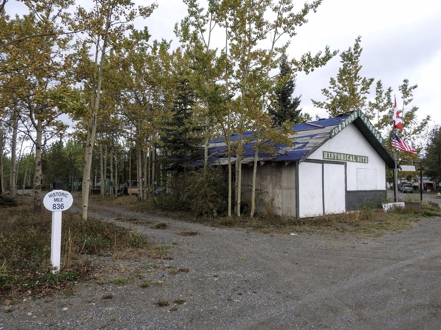 Johnsons Crossing or Johnson's Crossing is a settlement in Yukon Territory, Canada, located at historical mile 836 of the Alaska Highway, at the junction of the Canol Road where the highway crosses the Teslin River. The community had a population of 15 in the Canada 2011 Census. Wikipedia (September 2016)