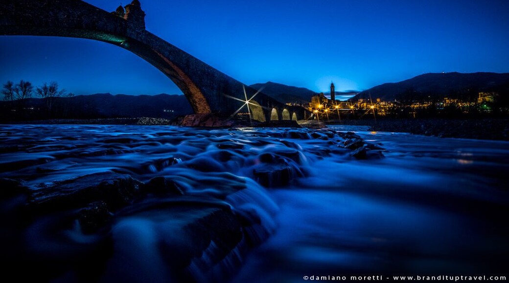 To avoid the risks of Trebbia’s unpredictable floods, legend has it that St. Columban made a pact with the Devil: in exchange for the construction of the bridge in one night only, Devil’s reward would be the soul of the first person who would cross it. The Devil respected the agreement and in one night he built the Old Bridge with the help of a group of demons of different height and build, cause however of the structure’s irregularity. When St. Columbanus, the next morning, saw the Hunchbacked Bridge, mocked the Devil by letting a dog be the first to cross it.
#blue