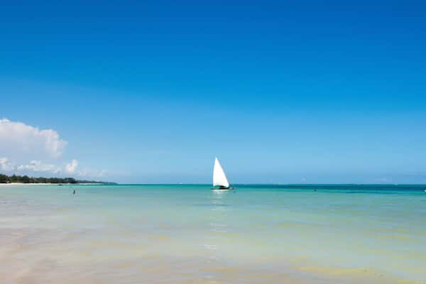 Sailboat at the diani beach in Kenya. Beautiful view on ocean