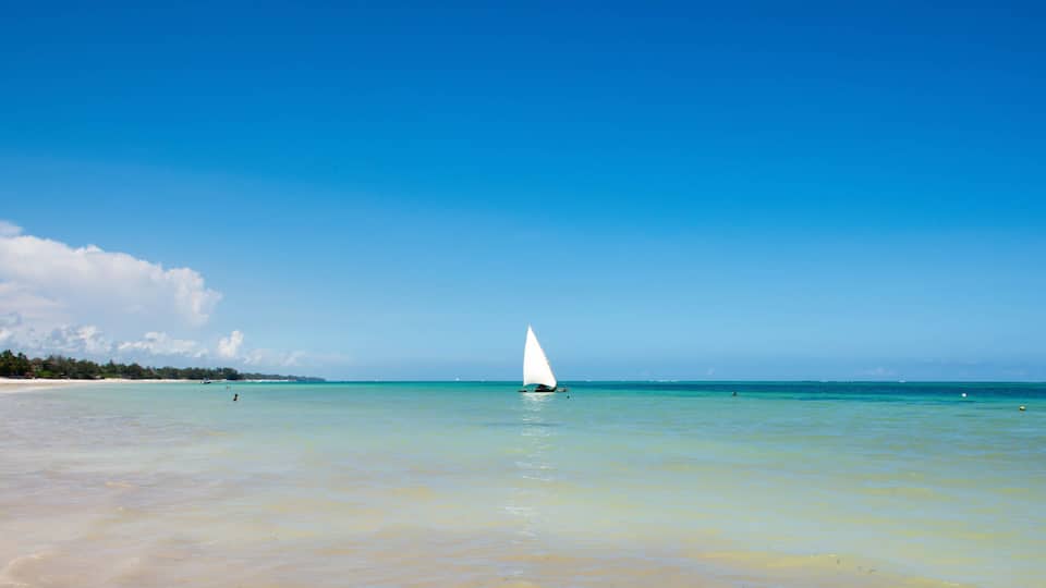 Sailboat at the diani beach in Kenya. Beautiful view on ocean