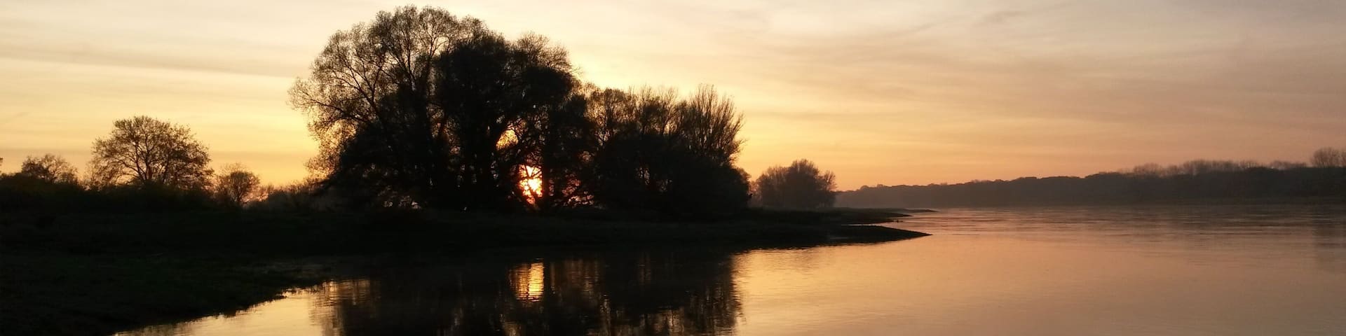 Twilight at the Elbe near Magdeburg/Hohenwarthe in the Middle Elbe Biosphere Reserve, Saxony-Anhalt (Germany)