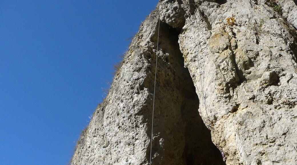 Die Kuhkirchner Wand ist ein bekannter Kletterfelsen.