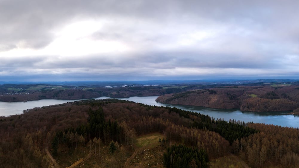 wiehltalsperre dam germany from above high definition panorama