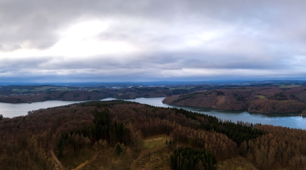 wiehltalsperre dam germany from above high definition panorama