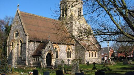 St Margaret's parish church, Hopton-on-Sea, Norfolk, seen from the southwest. Built to replace an earlier church that burnt down in 1865.