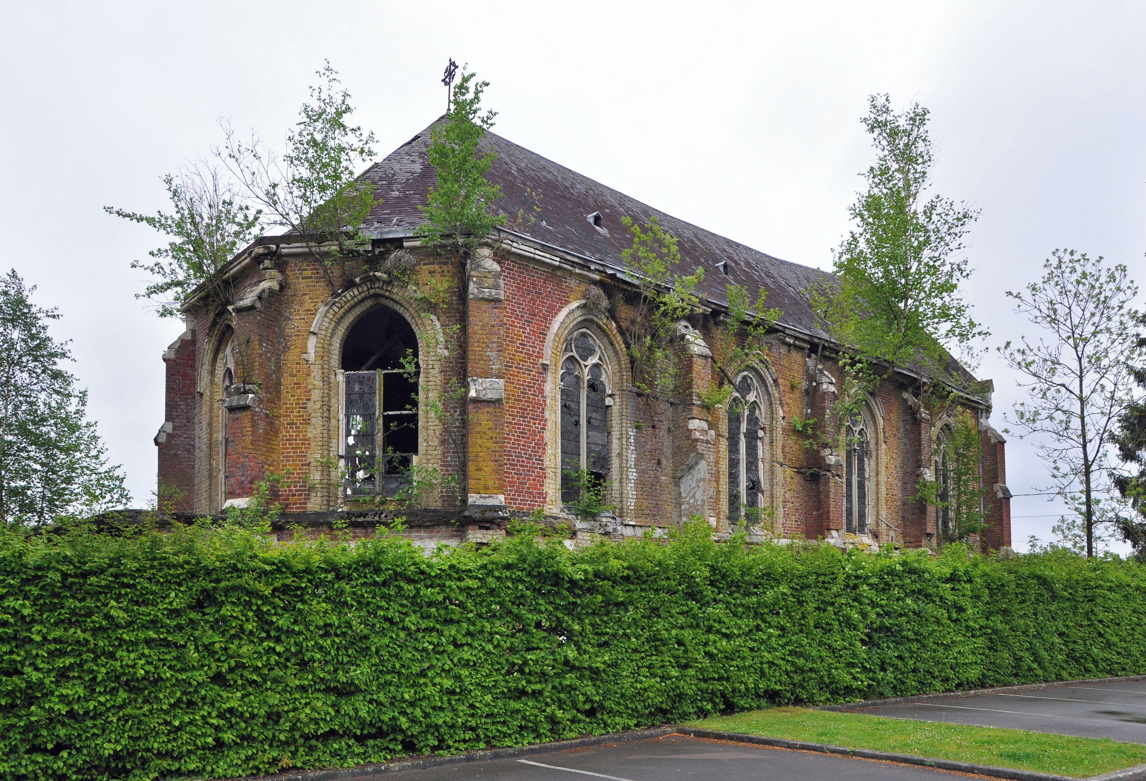 Clairmarais (département du Pas-de-Calais, France): dilapidated chapel of the former St Bernard's school (also called 'Alumnat de Jésus-Naissant')