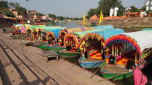 December 20 2018, Chitrakoot, India Boats on the banks of Mandakini River in Ram Ghat chitrkoot.