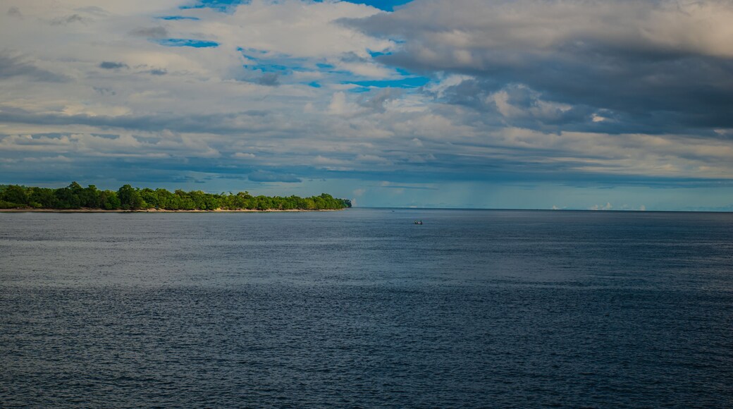 View of the island from the ocean on a boat during a trip in Maluku, Indonesia