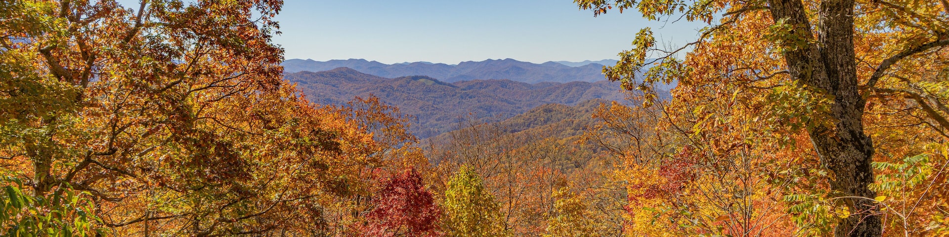 Autumn view from the Woodfin Valley Overlook on the Blue Ridge Parkway in western North Carolina