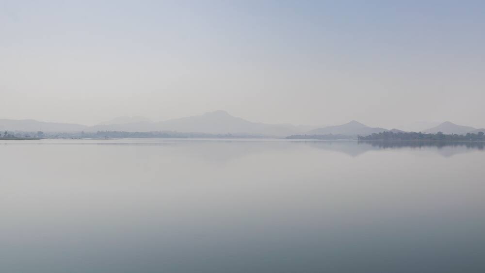 Panoramic landscape view of beautiful Kurje Dam also known as Dapchari Dam located in Palghar district, Maharashtra, India