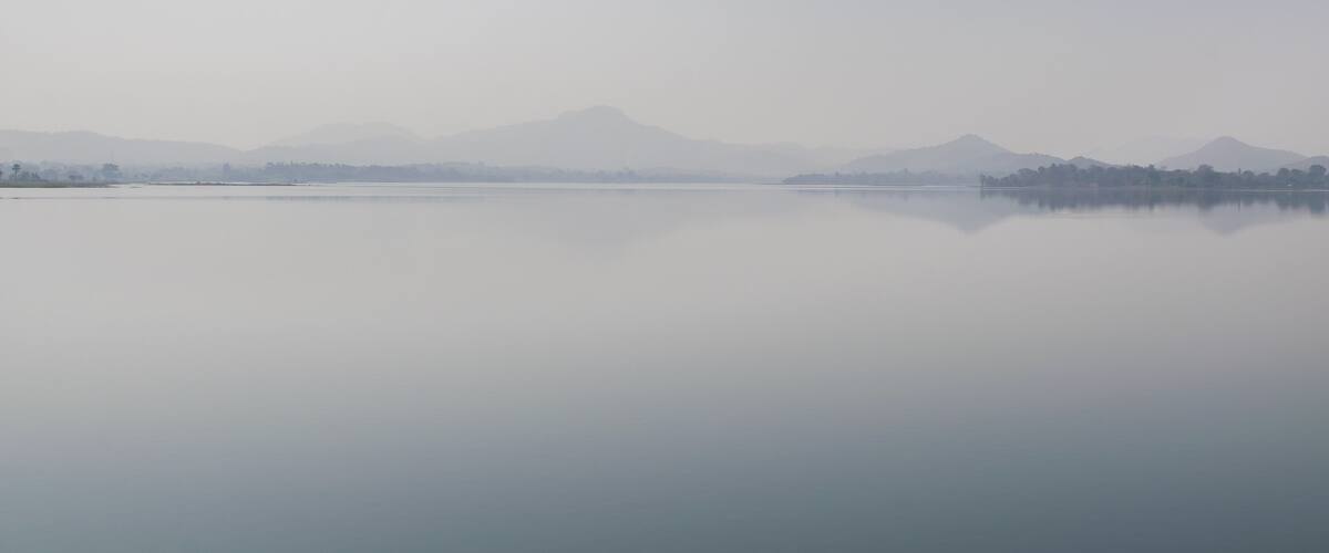 Panoramic landscape view of beautiful Kurje Dam also known as Dapchari Dam located in Palghar district, Maharashtra, India