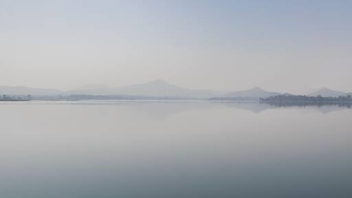 Panoramic landscape view of beautiful Kurje Dam also known as Dapchari Dam located in Palghar district, Maharashtra, India