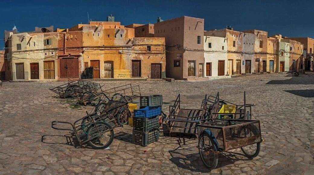 April 2011
Marché a la Criée, Beni Isguen, M'zab valley, Algeria
Marché a la Criée is a market place in Beni Isguen town. It is the largest of the five Ibadi villages of M'zab valley in Algeria, some 600 km south of Algiers.
Late in the afternoon it becomes the centre of the social life of Beni Isguen with the daily auction. Those who sell yell out the price of their item until someone buys it or the price is brought down.
This picture was taken during Friday prayer time, when it feels like a western movie town at noon (maybe apart from the carriages :)
#unesco
M'zab valley including the village of Beni Isguen is since 1982 a well deserved UNESCO World heritage site.
A quote from the UNESCO reasoning:
A traditional human habitat, created in the 10th century by the Ibadites around their five ksour (fortified cities), has been preserved intact in the M’Zab valley. Simple, functional and perfectly adapted to the environment, the architecture of M’Zab was designed for community living, while respecting the structure of the family. It is a source of inspiration for today’s urban planners.