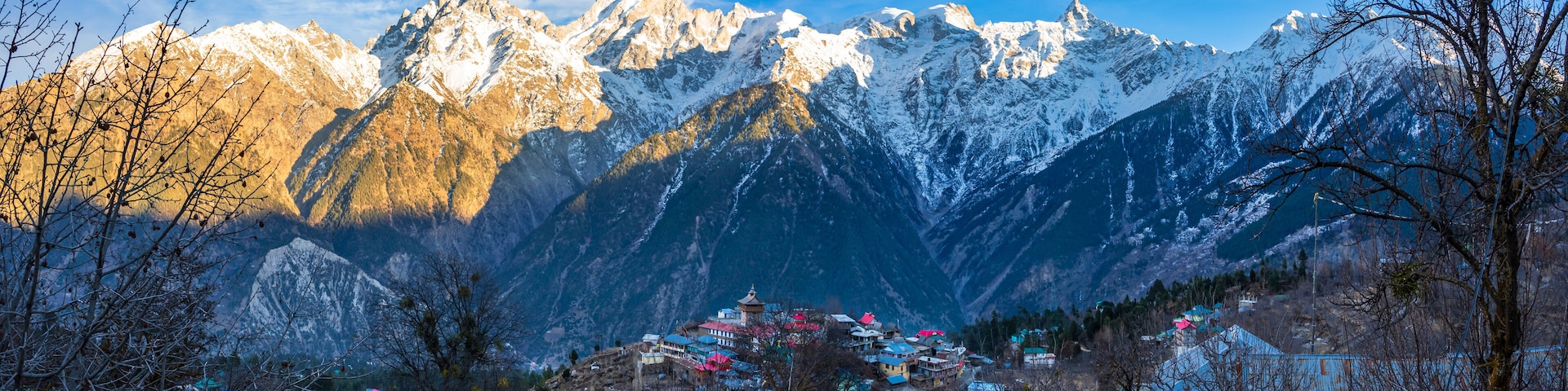 Beautiful panoramic view of Kalpa, It is a small village in Kinnaur district of Himachal Pradesh located amidst Himalayas of India.