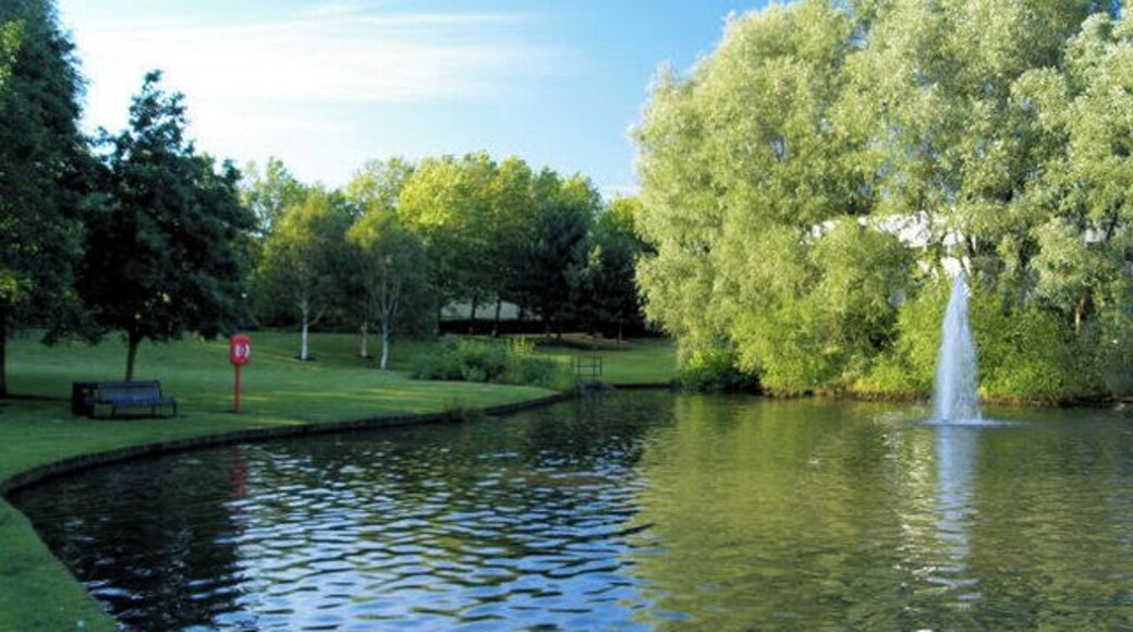 Office park lake and sitting area. The estate is extremely well maintained.