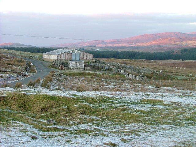 Farm building and sheep fanks. Near Uigshader.