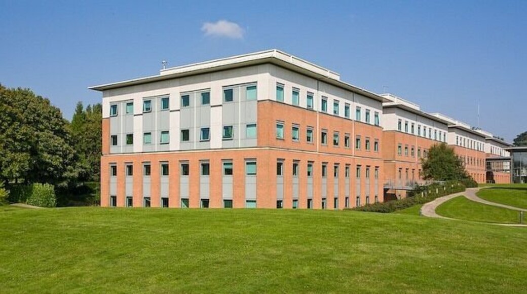 A Block, IBM Hursley Laboratory. This is one of six large, modern buildings built by IBM within Hursley Park. Although modern, this building echoes the architecture of 967947 and I presume from its name of A Block that it was the first to be built after IBM acquired Hursley Park. Access by kind permission of IBM United Kingdom Limited. http://www-05.ibm.com/uk/locations/hursley.html