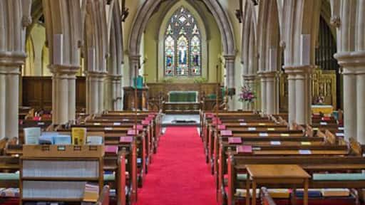 Interior of All Saints Church, Hursley The church is actually quite dark. This is a combination of two exposures to retain detail in the east window.