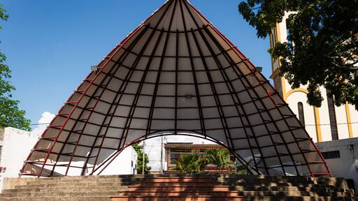 Concert and event stage in the main park of Tocaima - Colombia. Travel, vacation, tourism and entertainment concept