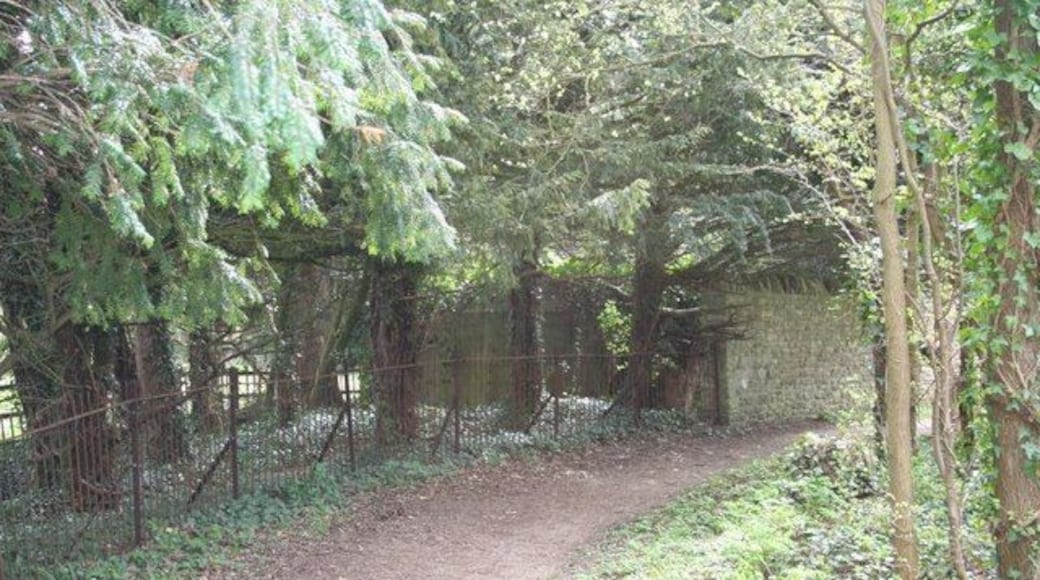 Bend in the path The pillbox is just over the wall you see on the bend. There is a small gate to the left of me which will let you gain access.